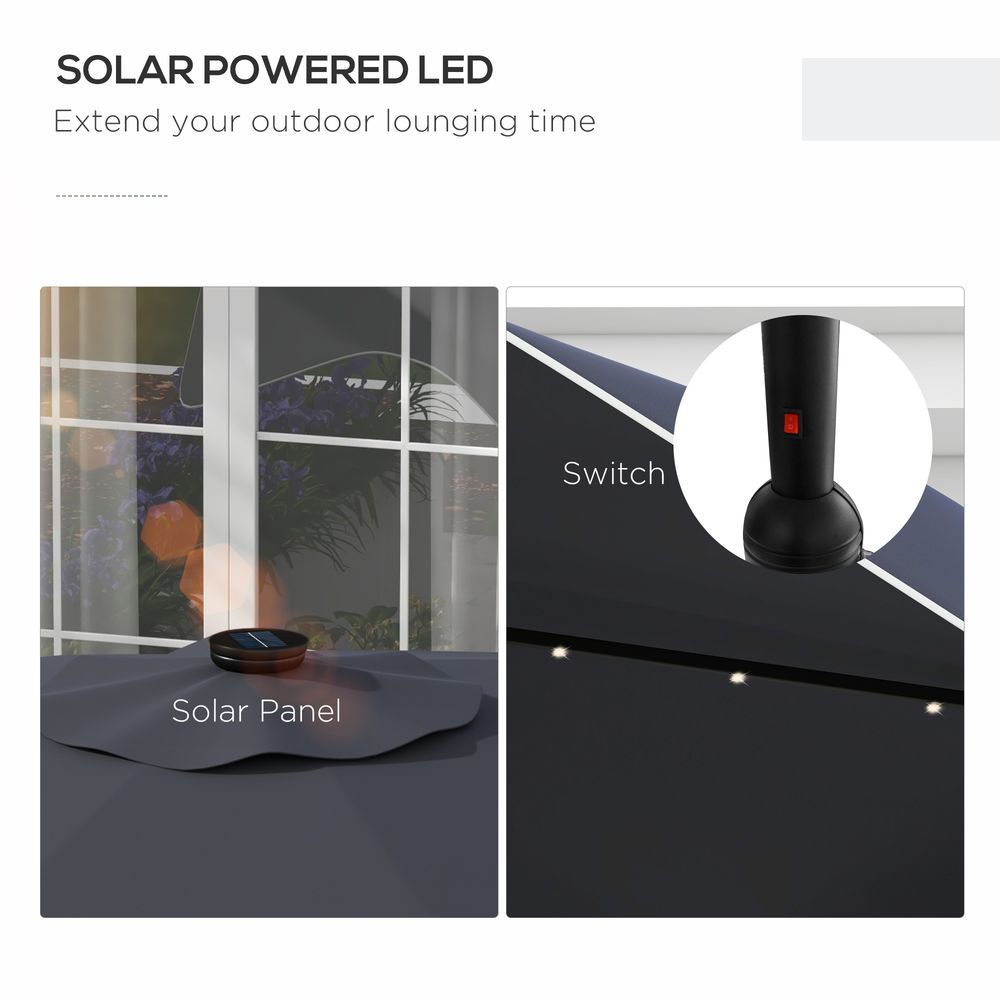Premium Outsunny LED Garden Parasol Umbrella - Tilt, Solar Powered Lights - Table Umbrella