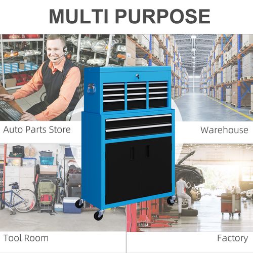 HOMCOM Top Chest and Roller Cabinet Combo Metal Tool Cabinet on Wheels