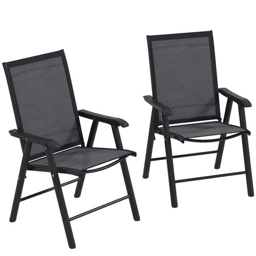 Outsunny 2-PCS Garden Armchairs Outdoor Patio Folding Modern Furniture Grey