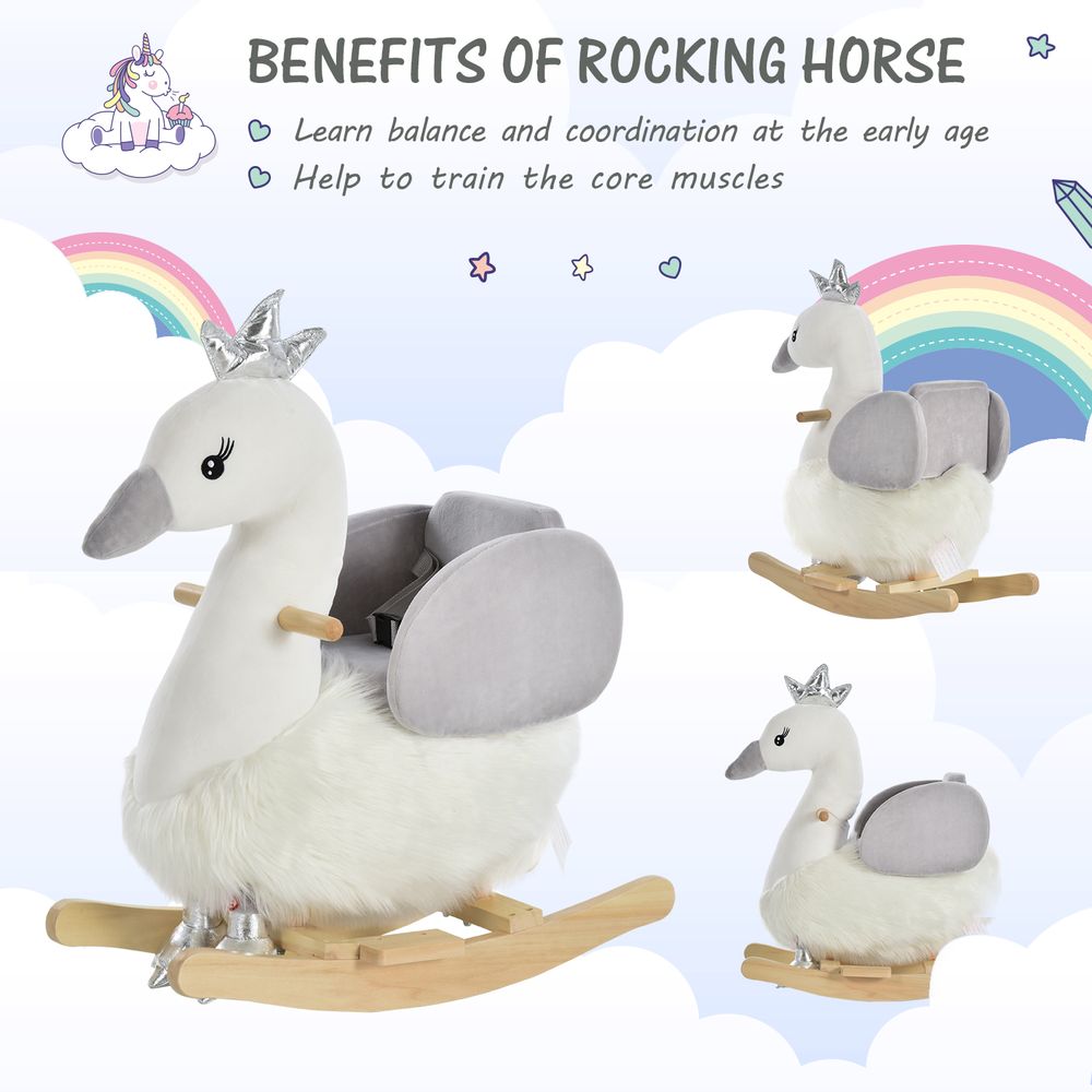 Premium Kids Ride-On Rocking Swan w/ Sound, Seat Belt, Plush Body