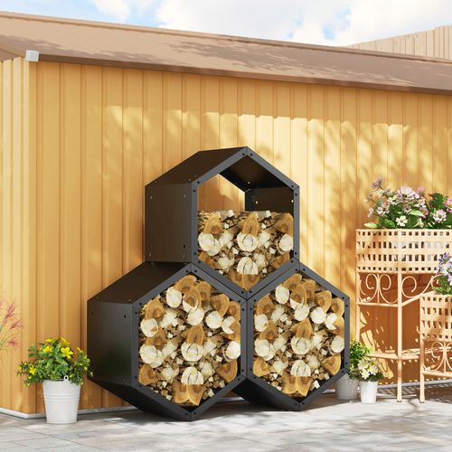 Outsunny Steel Firewood Log Rack Fireplace Log Holder for Indoor Outdoor