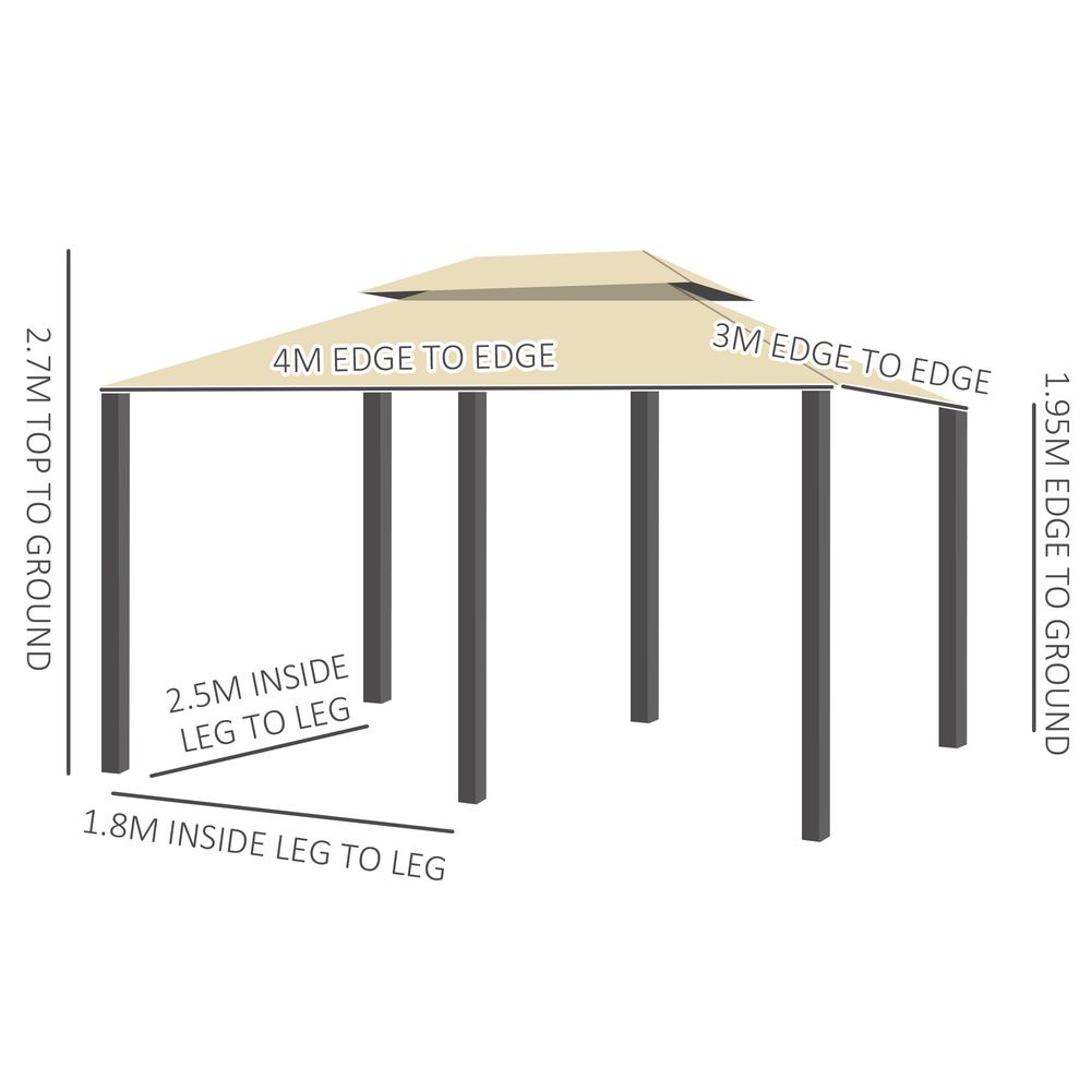 Outdoor Tent Garden Pavilion 4x3m | LED Solar Light | Steel Frame | Khaki