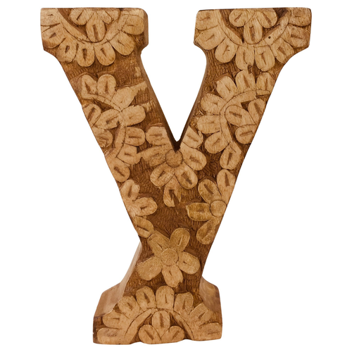 Hand Carved Wooden Flower Letter Y