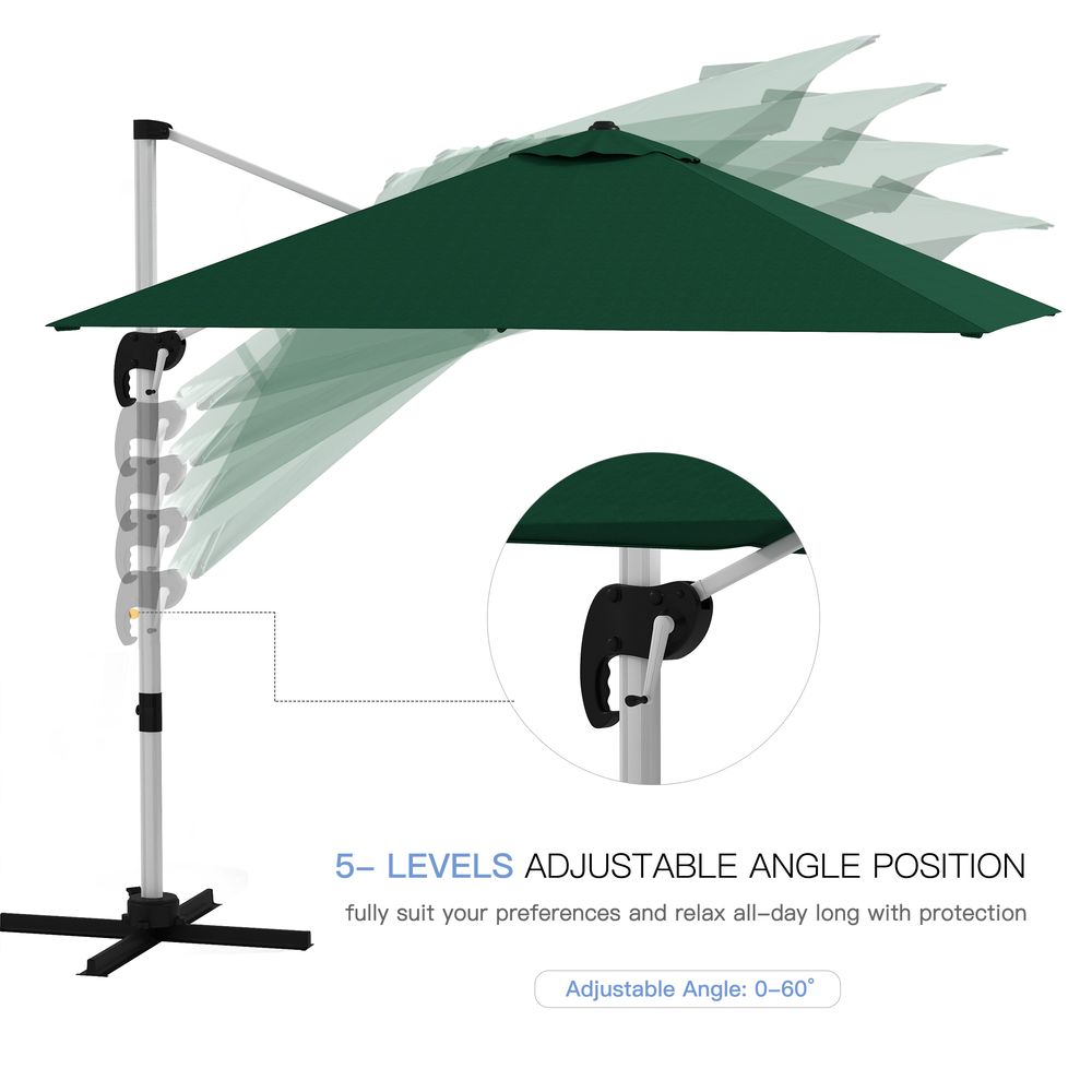 Premium Outsunny Green Cantilever Roma Parasol: 3x3(m) Umbrella - Cross Base - High Quality