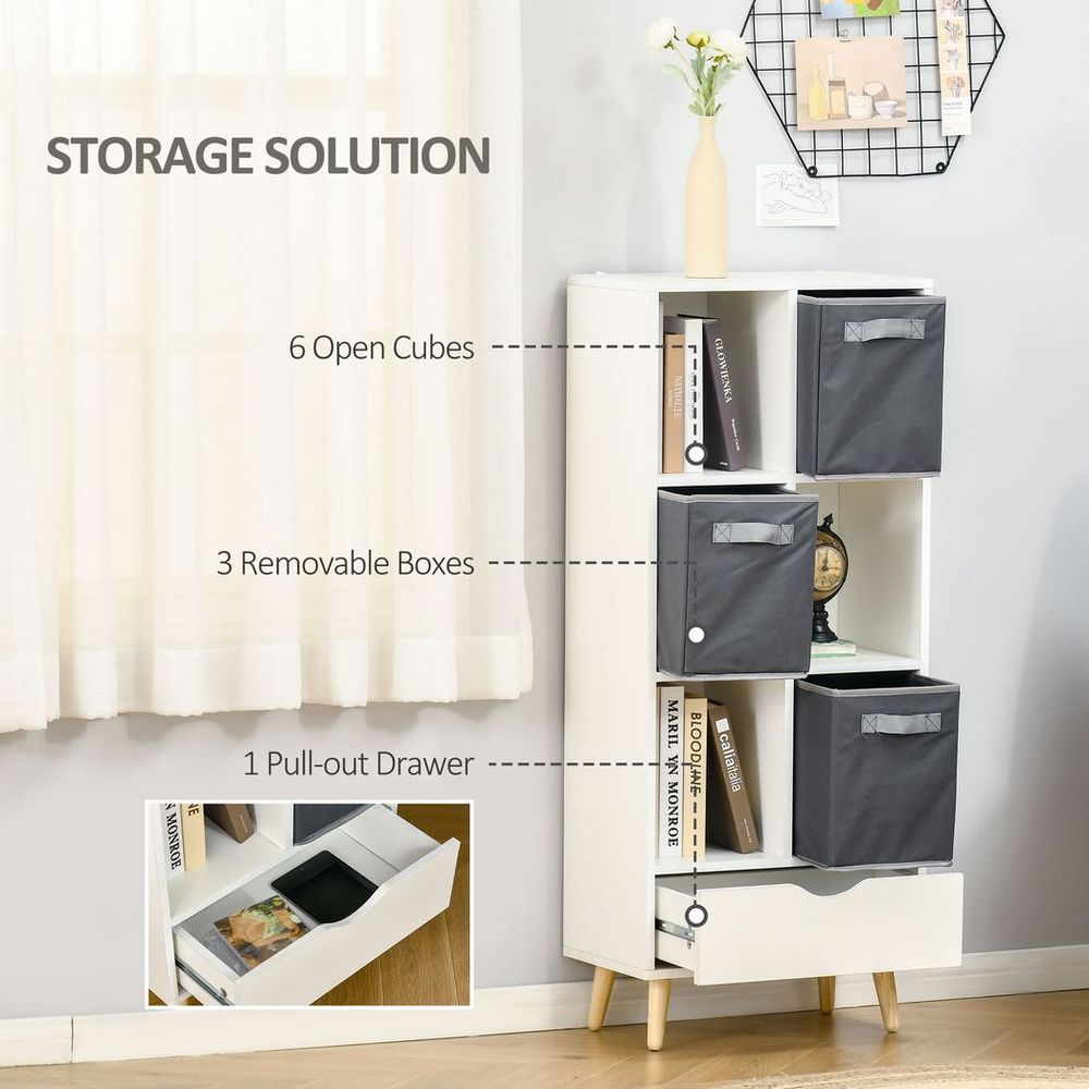 Modern Tall Bookcase with Storage Shelves & Drawer - Stylish & Functional Solution for Study, Bedroom, Office - High-Quality!