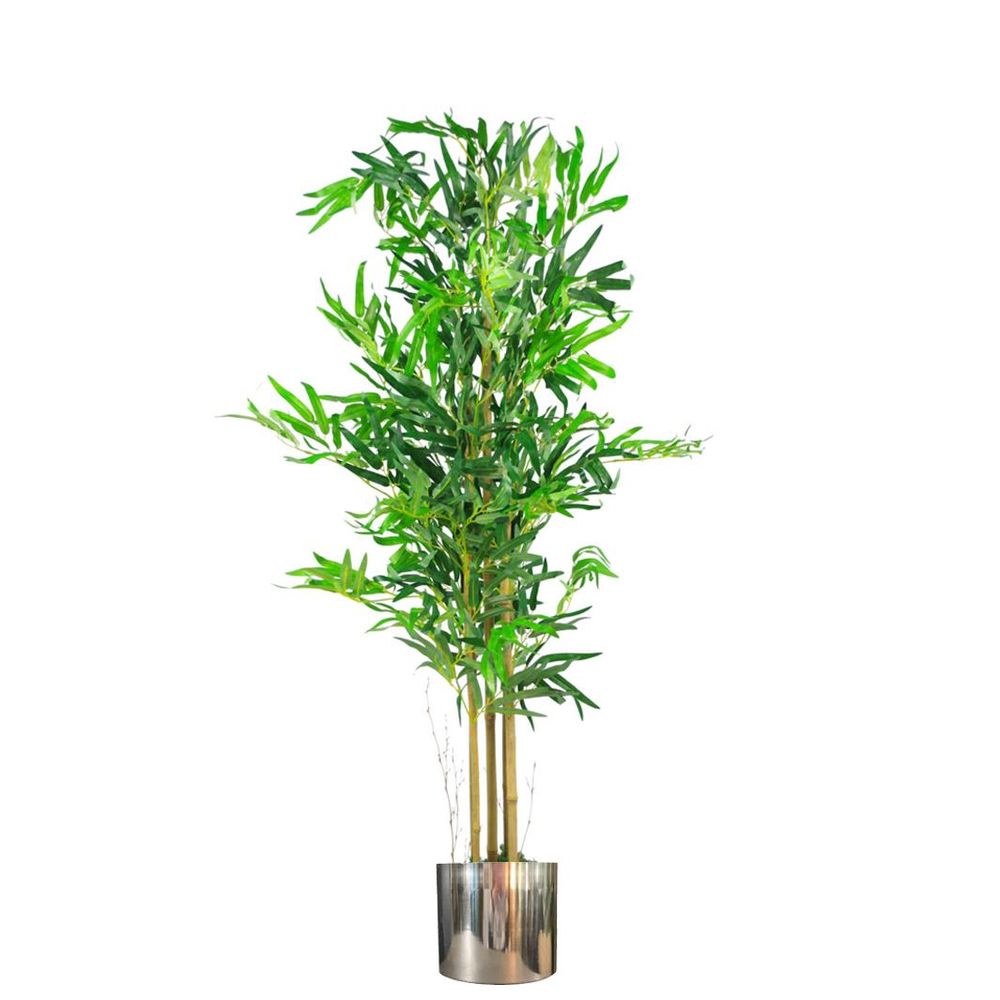 Realistic 4ft Artificial Bamboo Trees w/ Silver Metal Planter - High-Quality & Low-Maintenance - Perfect Indoor Decor