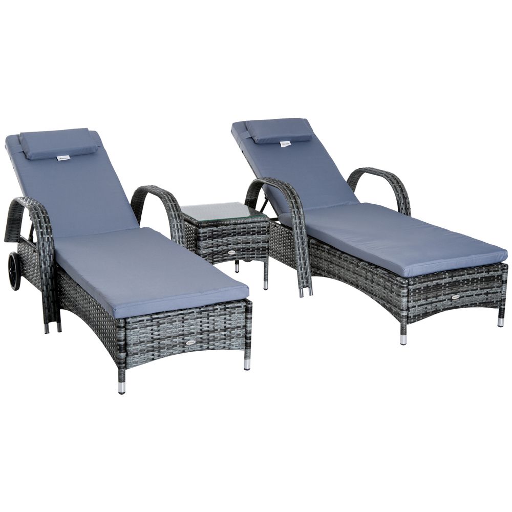 Outdoor Rattan Sun Lounger Set + Side Table | Weatherproof Patio Wicker Furniture