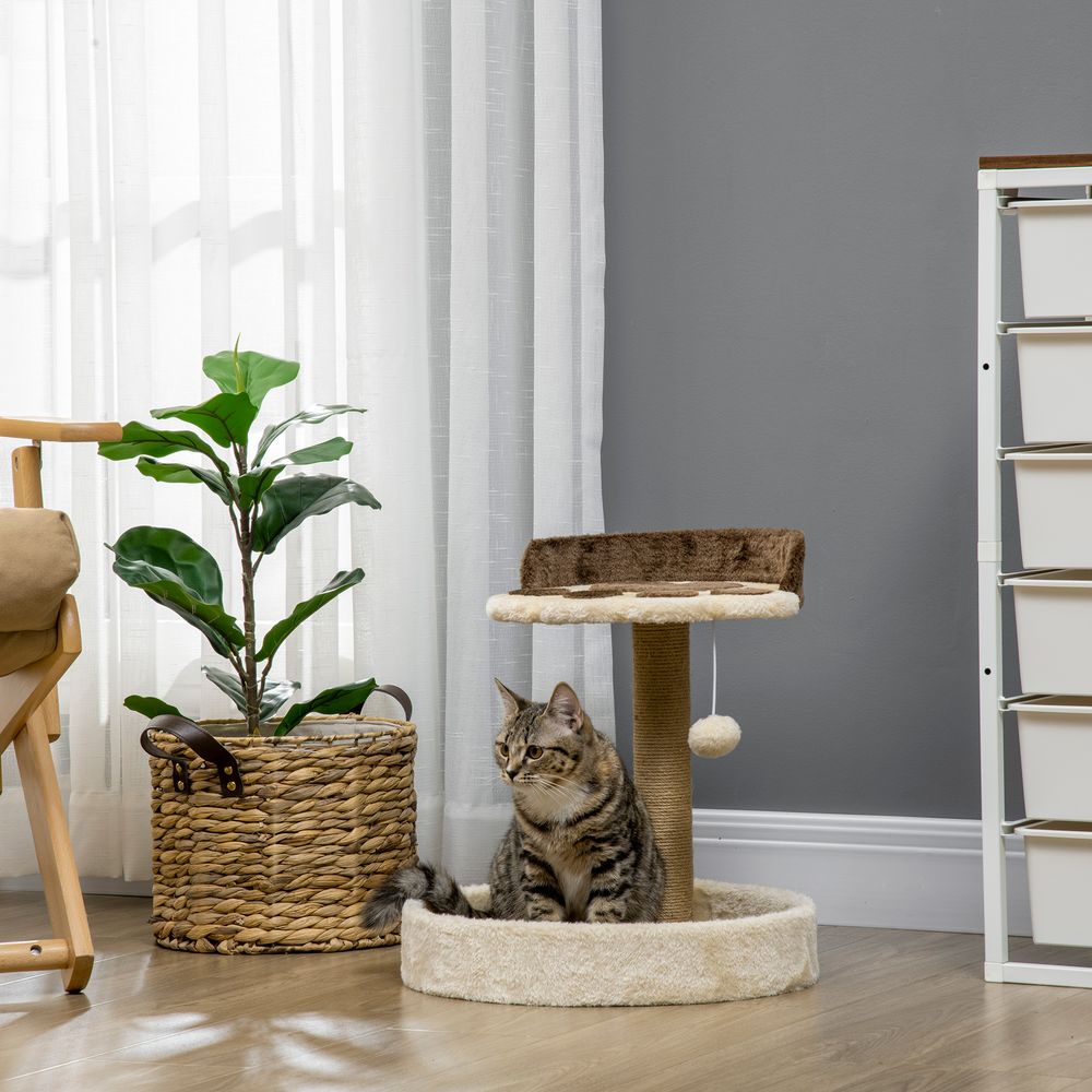 44cm Cat Tower with Jute Cat Scratching Post, Cat Claw Shape, Brown