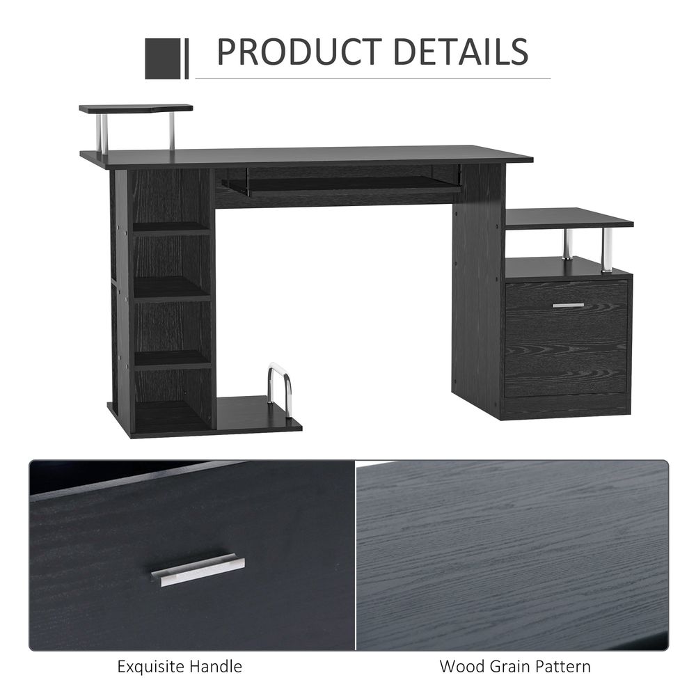 HOMCOM Computer Desk PC Workstation with Drawer Shelves CPU Storage Rack Home Office Furniture 152 x 60 x 88cm (BLACK)