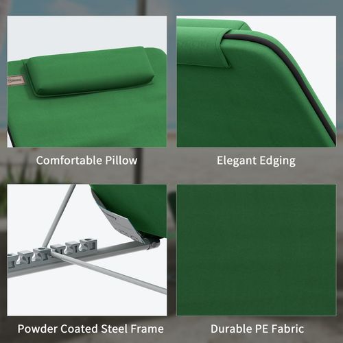 Outsunny 2 Pieces Outdoor Beach Mat Steel Reclining Chair Set with Pillow Green