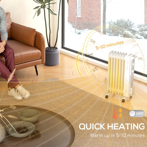 HOMCOM 7 Fin Portable Oil Filled Heater Radiator, Energy Efficient