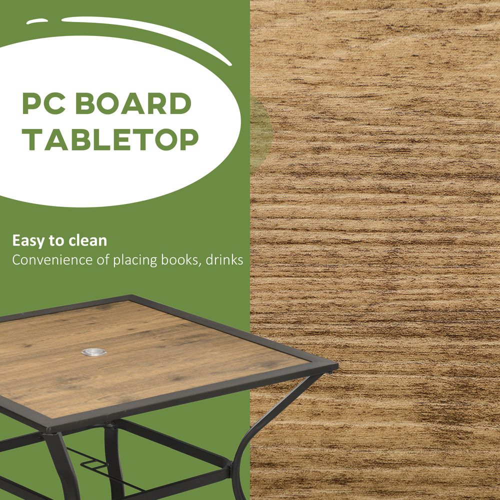 Outsunny Garden Table - Strong Steel Frame, PC Board Tabletop, Parasol Hole - Seats 4