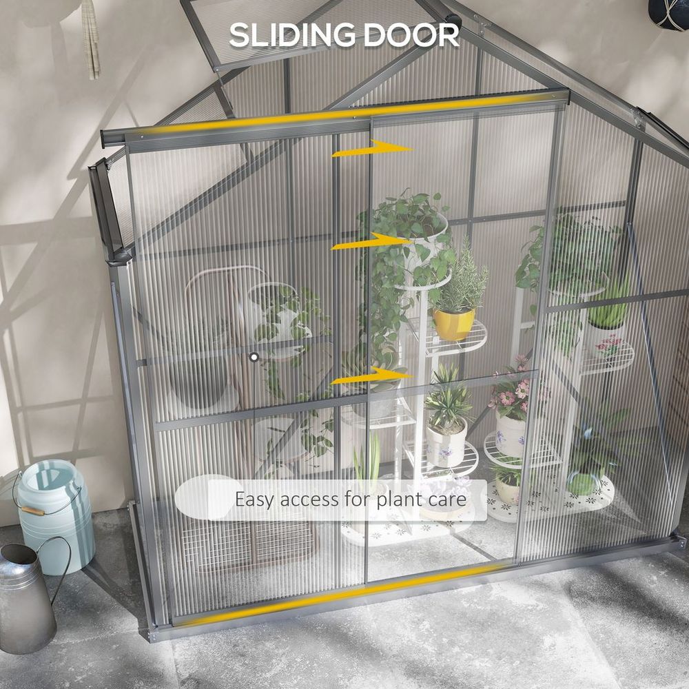 Outsunny 6x2.5ft Polycarbonate Greenhouse Aluminium Dark Grey - Durable, Spacious & Efficient
