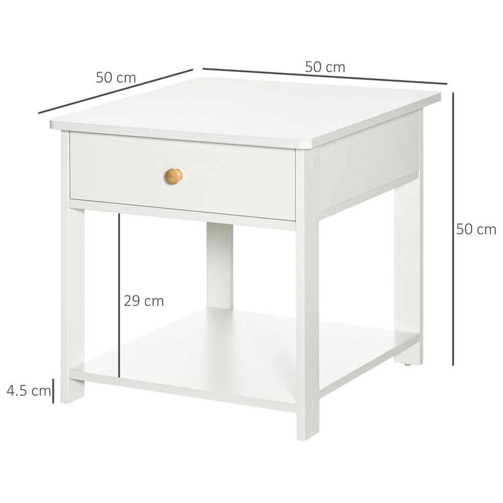 Multi-Purpose White Bedside Table with Drawer & Shelf - Storage for Bedroom, Sofa, & More