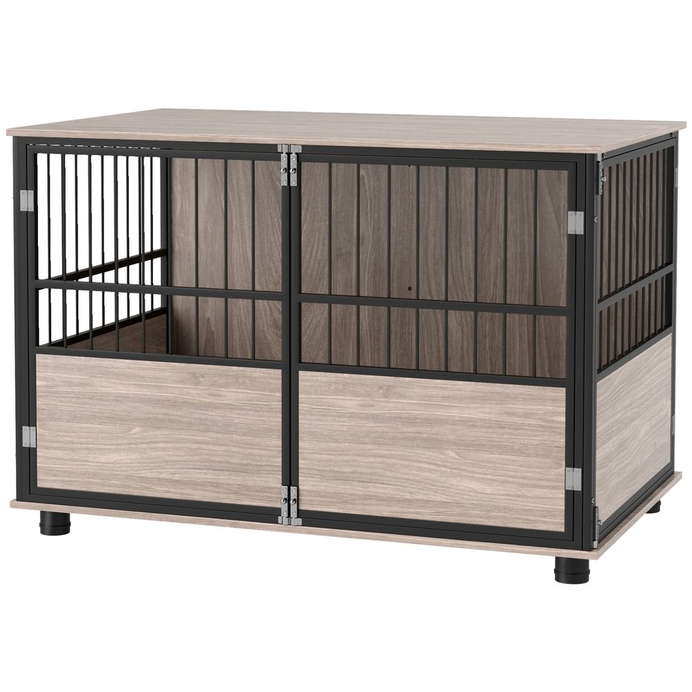 PawHut 80cm Dog Crate Furniture Dog Cage End Table Indoor w/ Doors, Cushion