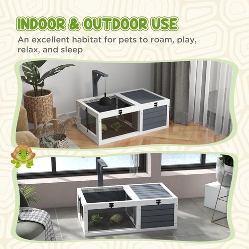 PawHut Tortoise House, Wooden Tortoise Table w/ Wooden Lamp Holder - Grey