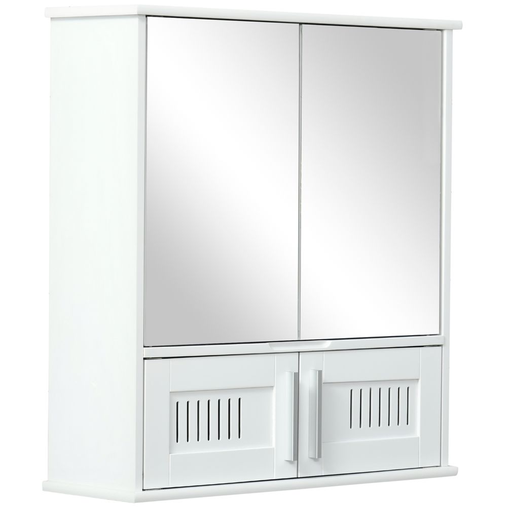Bathroom Mirror Cabinet: Wall Mounted Storage Cupboard, Double Doors, White