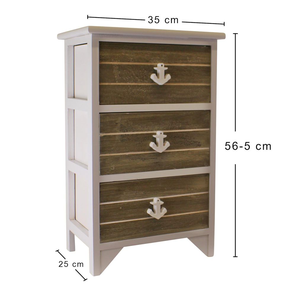 3-Drawer Nautical Anchor Chest in Grey & White | Best Quality, Ideal for Nautical-Themed Decor