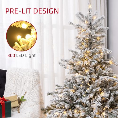 HOMCOM 6 Ft Artificial Christmas Tree with Realistic Snow Branches, LED Lights