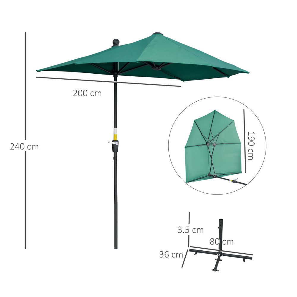 Premium 2m Half Parasol Umbrella - Crank, Dark Green - Quality Assured, Limited Space - Perfect Shade Solution!