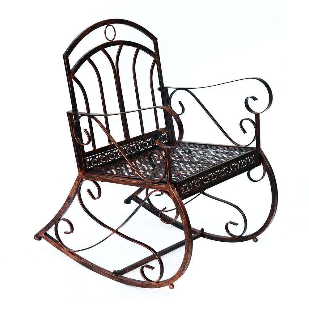 Iron Rocking Chair-Bronze - Outdoor Furniture for Garden and Patio - Metal Frame - Comfortable Armrests - Easy Assembly