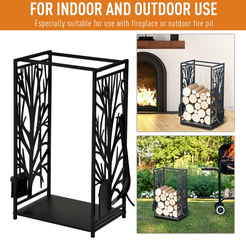 Heavy Duty Firewood Wood Log Rack Fireplace Wood Stacker Storage w/ 4 Tools