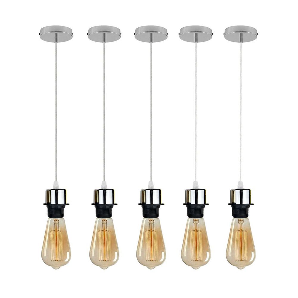 5 Pack Industrial Pendant Light Fitting, Lampshade Addable E27 Lamp Holder Light,