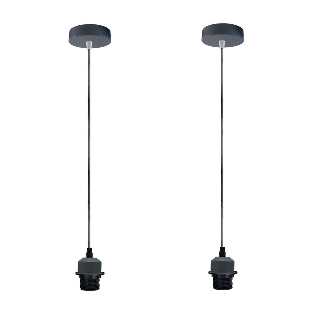 2 Pack Industrial Grey Pendant Light Fitting, Lampshade Holder Fitting Set With PVC Cable.