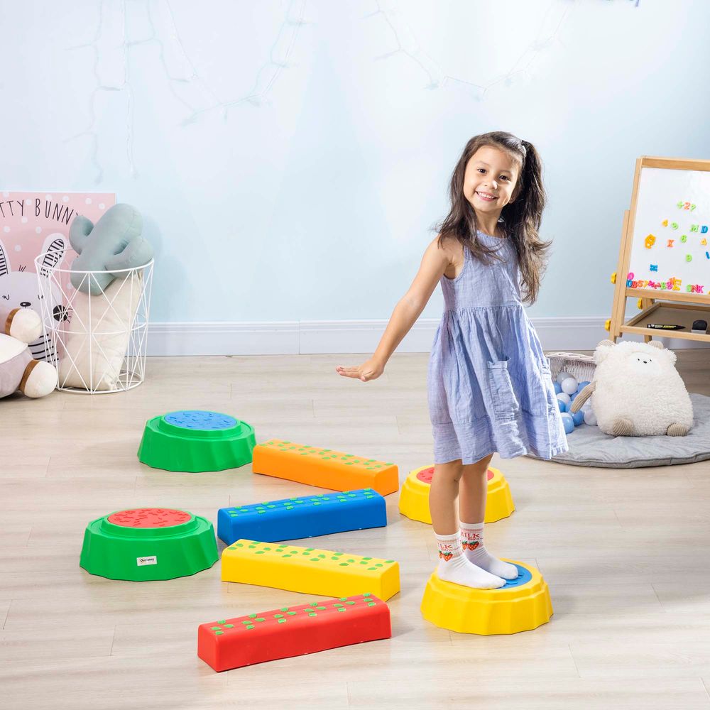 Outsunny 8 PCS Kids Stepping Stones Balance Beam w/Non-Slip Surface and Bottom, Stackable Stepping Stones for Toddler