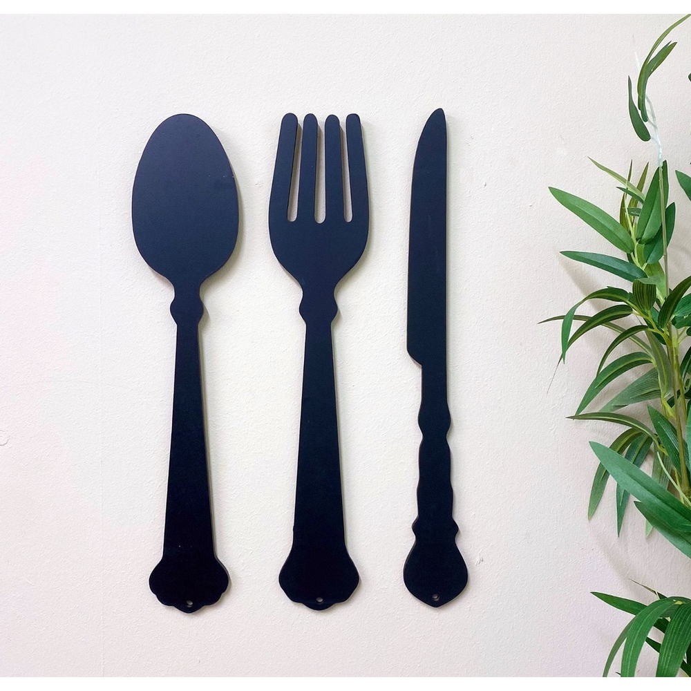 Modern Black Cutlery Wall Decor 39cm - Unique & Stylish Home Decoration