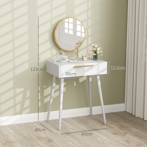 HOMCOM Modern Dressing Table w/ 2 Drawers Round Mirror for Bedroom White