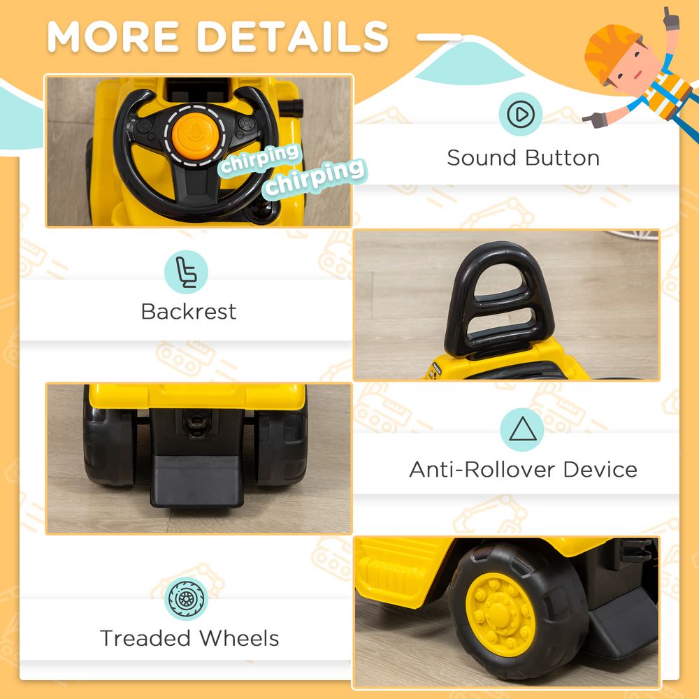 HOMCOM Kids Ride on Forklift Truck w/Fork and Tray, Ride On Tractor w/Under Seat Storage, Treaded Wheels, No Power Design, for 3-4 Years Old