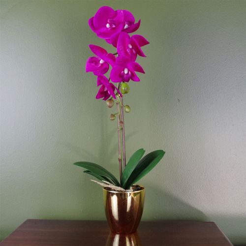 46cm Artificial Orchid Dark Pink and Gold