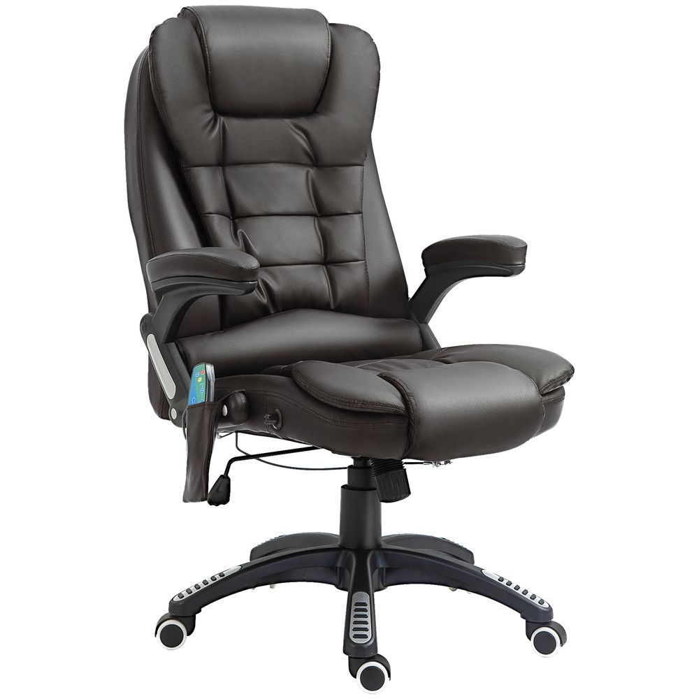 Ultimate Comfort Executive Office Chair with Massage and Heat - PU Leather Recliner, Brown