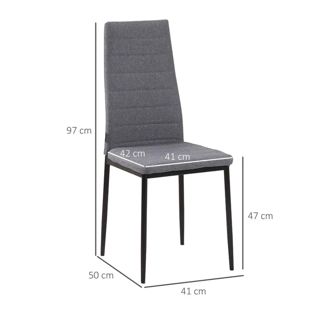Premium Linen-Touch High Back Dining Chairs - Set of 4 | Upholstered | Steel Legs | Comfortable | Easy Assembly - 97H x 41W x 50Dcm