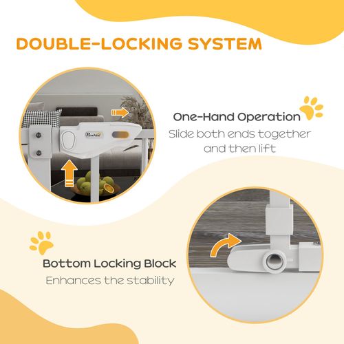PawHut Extra Tall Dog Gate with Cat Door Auto Close for Stairs 74-101 cm Wide