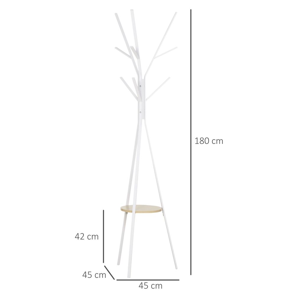 Premium 180cm Metal Coat Rack - Sturdy & Stylish Hall Tree with 9 Hooks - White
