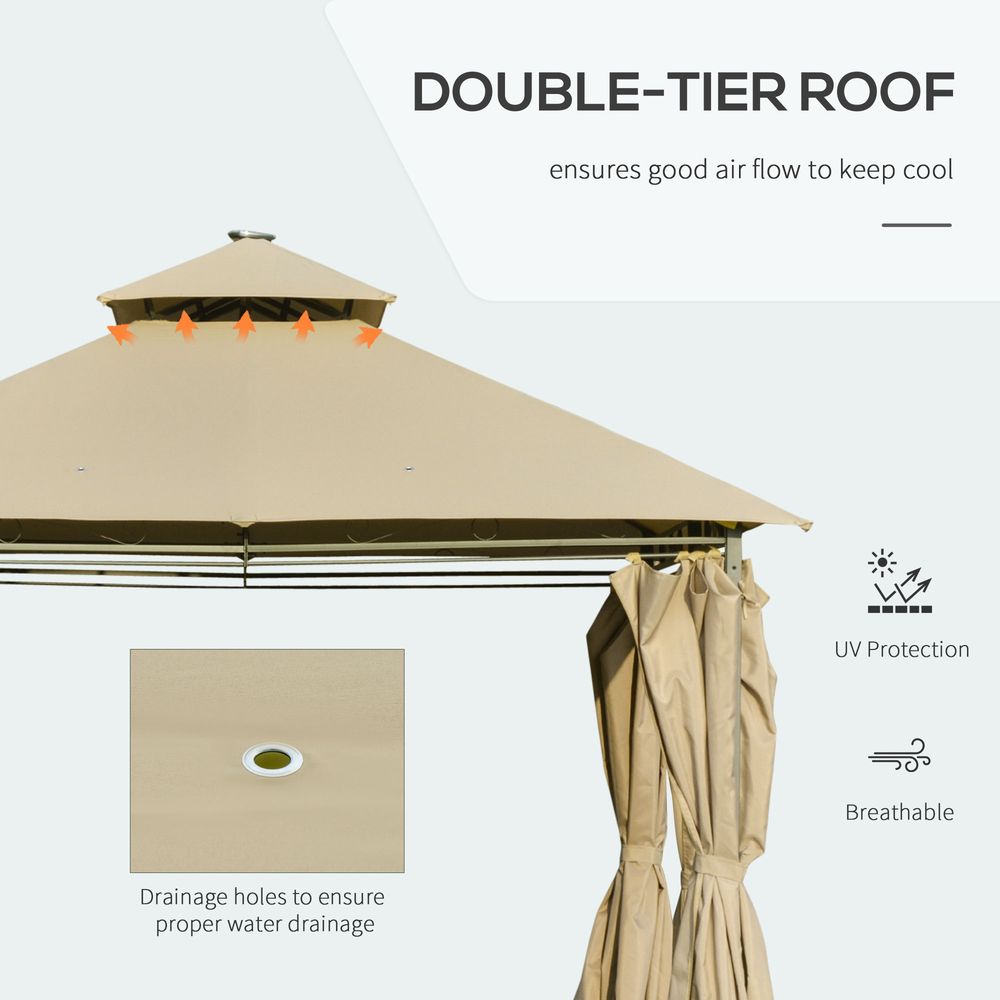 Outdoor Tent Garden Pavilion 4x3m | LED Solar Light | Steel Frame | Khaki