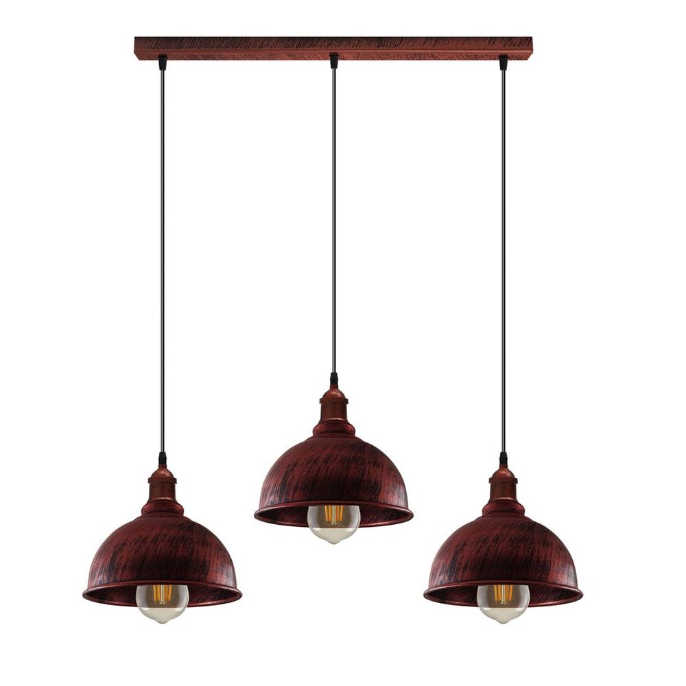 Vintage Industrial Rustic Red Pendant Light - E27 Base, Metal Brushed Fitting, Small Curvy Lamp Shade - High Quality