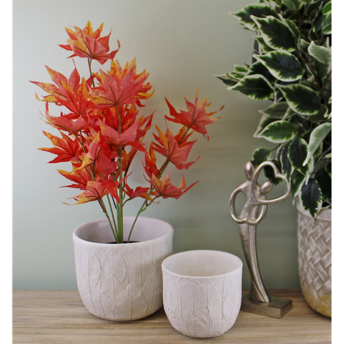Set of 2 Cement Embossed Leaf Planters