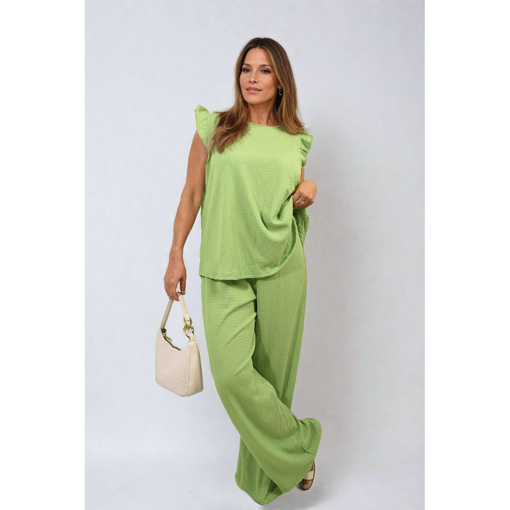 Effortlessly Elegant Ruffle Trim Top and Wide Leg Trouser Co-ord Set