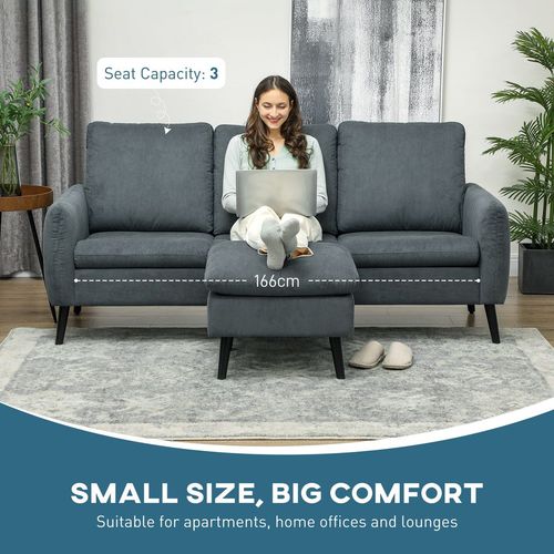 HOMCOM 3 Seater Corner Sofa Couch Settee with Chaise Lounge, Charcoal Grey