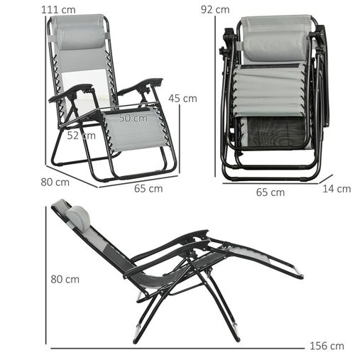 Foldable Garden Recliner Chair Set of 2 w/ Footstool & Headrest, Grey