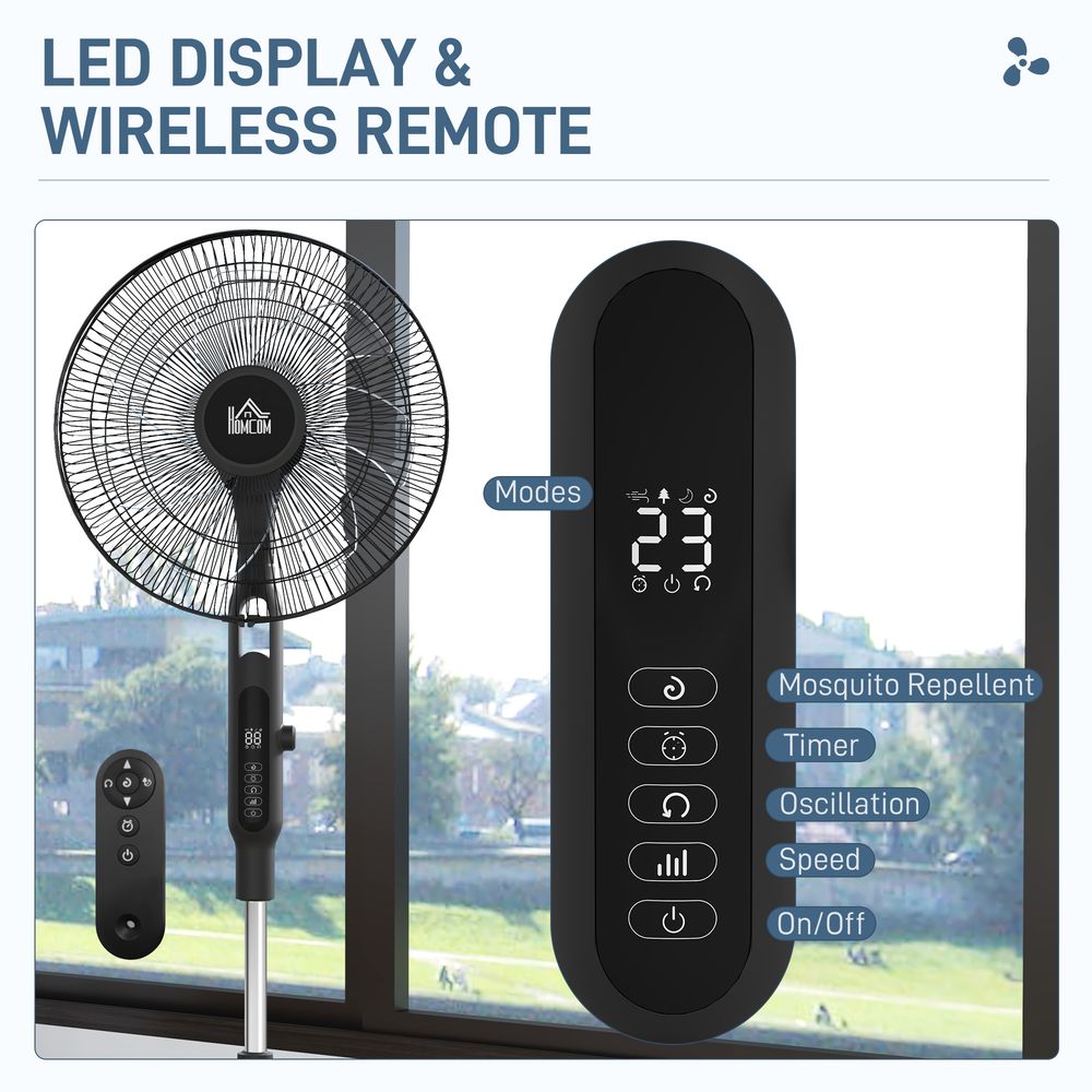 HOMCOM 12V DC Standing Fan | 75° Oscillation | Mosquito Repellent Function