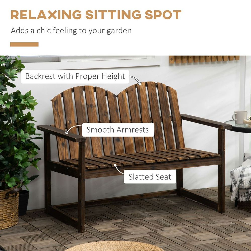 Premium Outdoor Wooden Bench - Patio Loveseat Chair, Slatted Backrest - Quality & Durability - 240kg Max Load