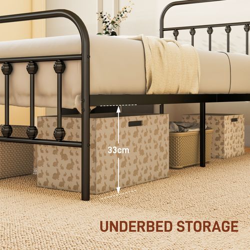 HOMCOM 3ft Metal Single Platform Bed Frame w/ Underbed Storage Headboard
