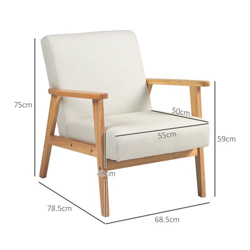 HOMCOM Modern Fabric Accent Chair w/ Rubber Wood Legs Padded Cushion Cream