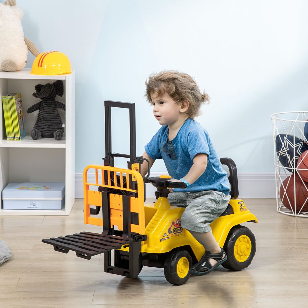 HOMCOM Kids Ride on Forklift Truck w/Fork and Tray, Ride On Tractor w/Under Seat Storage, Treaded Wheels, No Power Design, for 3-4 Years Old