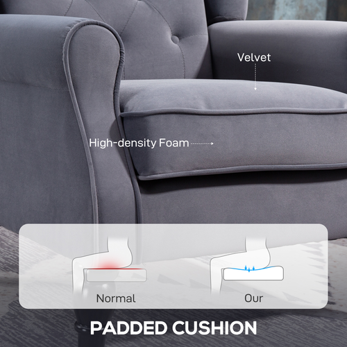 HOMCOM Accent Armchair Home Furniture Retro Tufted Club Fabric Charcoal Grey