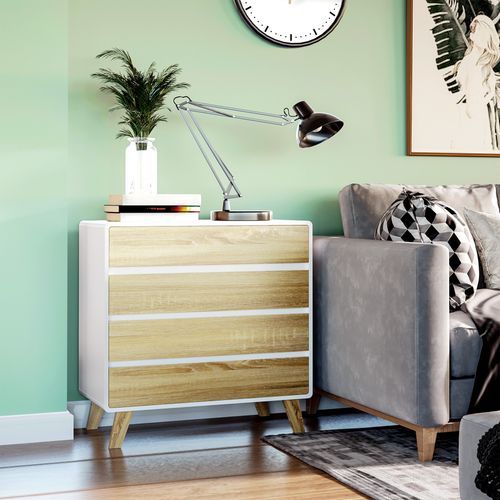 HOMCOM Chest of Drawers, 4 Drawer Storage Cabinet Organiser for Bedroom